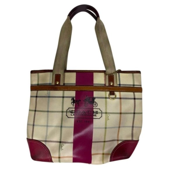 Coach Cream Red Coated Canvas Signature Handbag - Picture 1 of 13